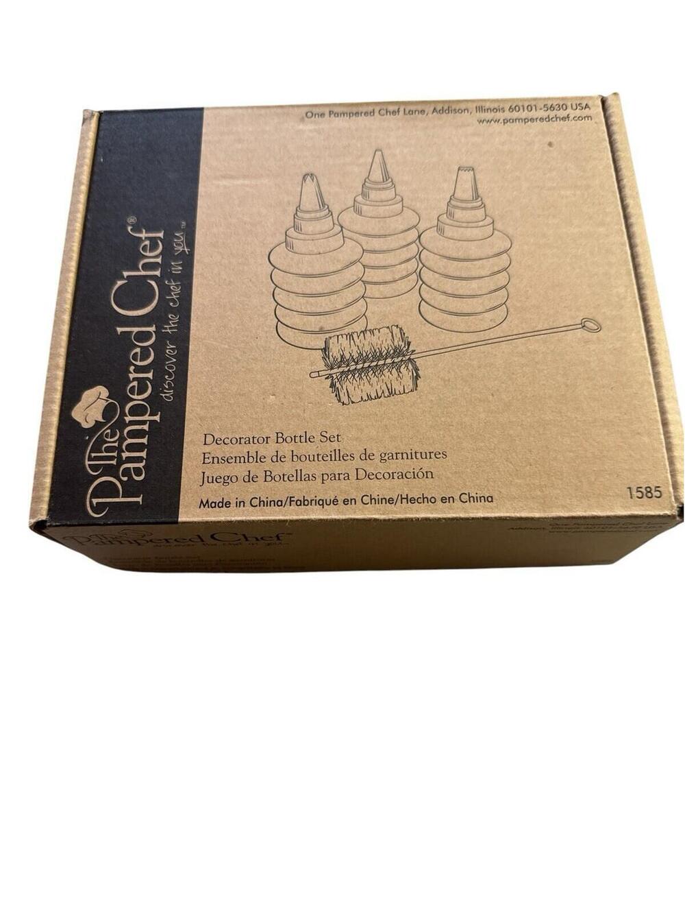 Pampered Chef Decorator Bottle Set #1585 w Tips & Cleaning Brush